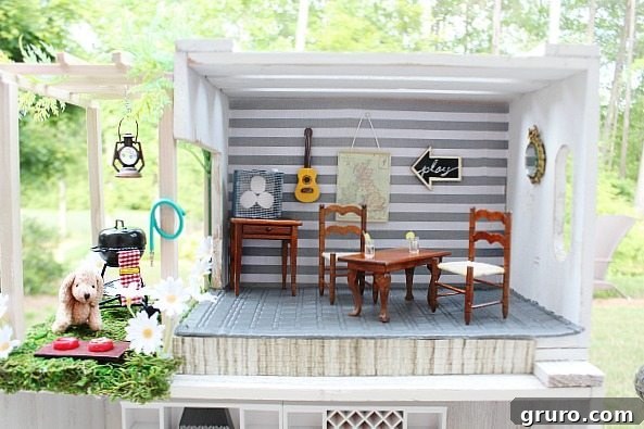 From Crates to Miniature Marvel 2 Miniature patio and dining area inside the crate dollhouse