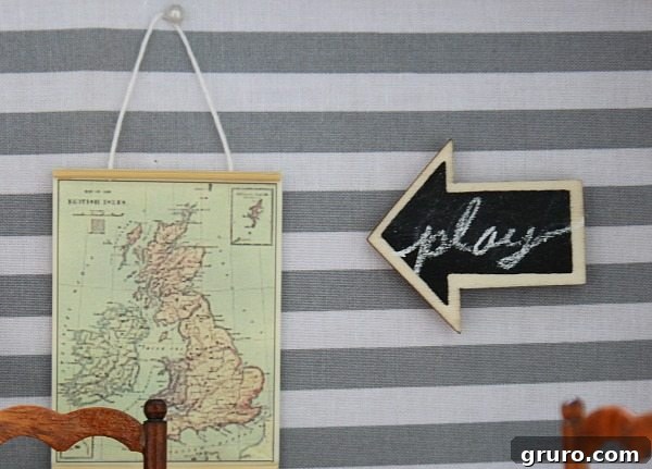 From Crates to Miniature Marvel 6 Dollhouse miniature chalkboard and hanging map