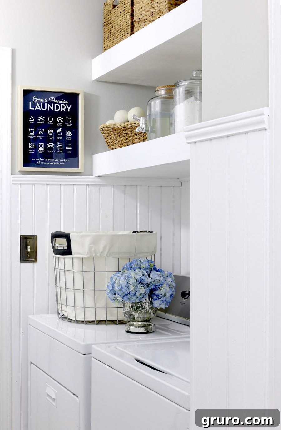 Jen Woodhouse DIY Floating Shelves for laundry room storage