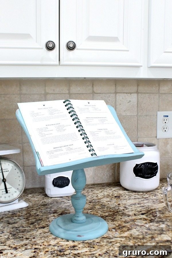 Smart Kitchen Tablet Stand: Easy & Inexpensive DIY 9 Beautifully refreshed iPad recipe holder makeover using Folk Art chalk paint