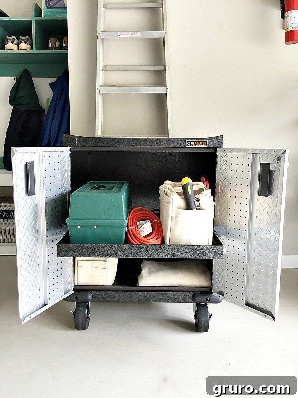 Achieve optimal garage organization with Gladiator GarageWorks Modular GearBox, keeping tools accessible and your workspace tidy.
