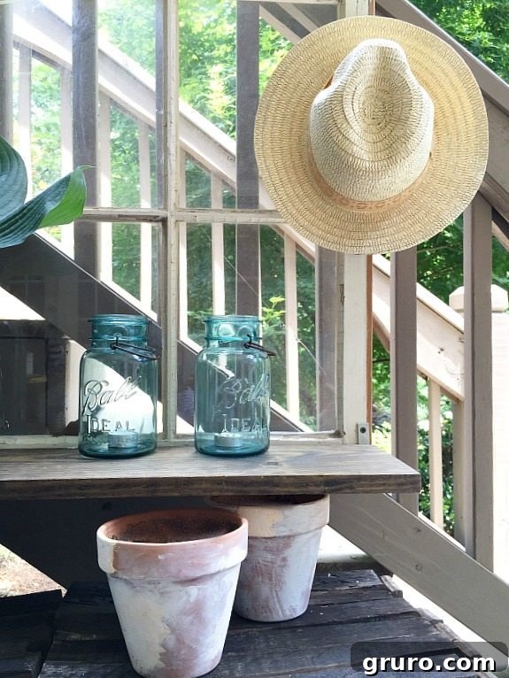 Upcycled Windows for Charming Garden Decor 3 Old window idea - Repurposed Window is now a Garden Shelf - easy power tool challenge perfect for the patio at Refresh Restyle