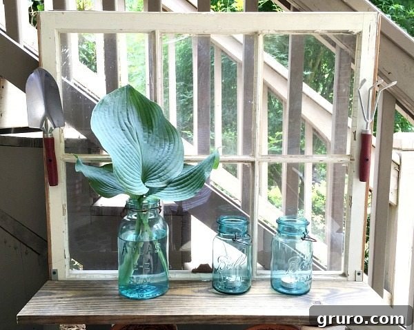 Upcycled Windows for Charming Garden Decor 7 Easy DIY - Repurposed Window is now a Garden Shelf - easy power tool challenge perfect for the patio at Refresh Restyle