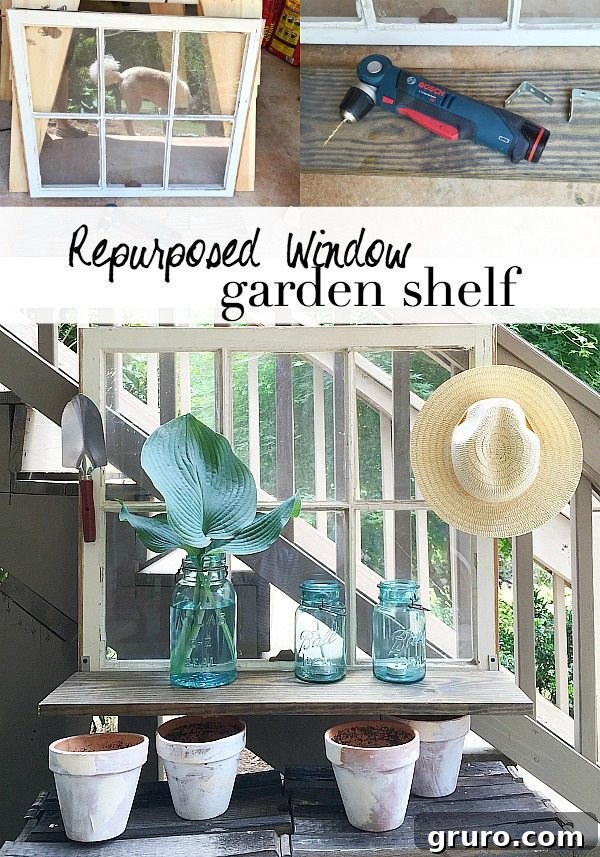 Upcycled Windows for Charming Garden Decor 9 Repurposed Window is now a Garden Shelf - easy power tool challenge perfect for the patio at Refresh Restyle
