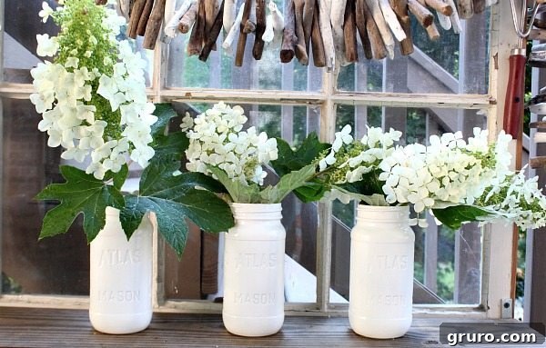 Faux Milk Glass Projects 3 Repurposed mason jars transformed into chic milk glass vases with Valspar paint