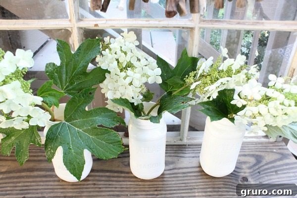 Faux Milk Glass Projects 8 Elegant white hydrangeas displayed in a DIY milk glass vase for home decor