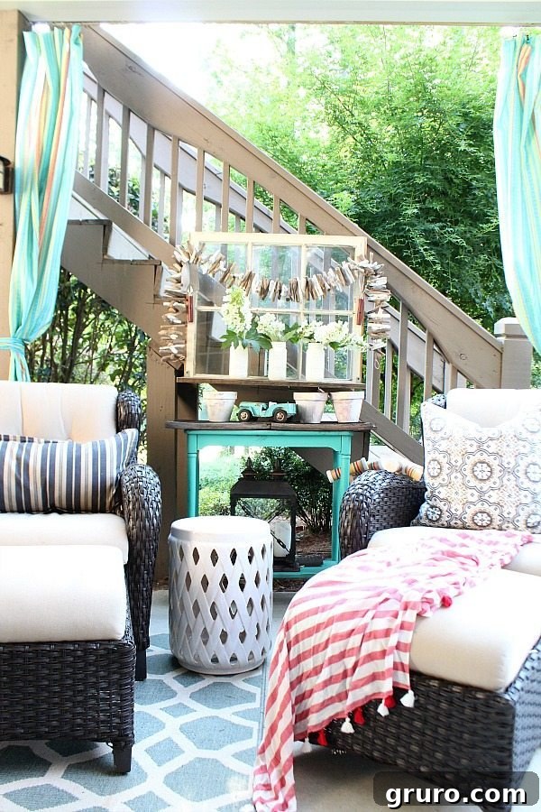 Faux Milk Glass Projects 9 Stylish outdoor living space featuring DIY milk glass decor and repurposed window