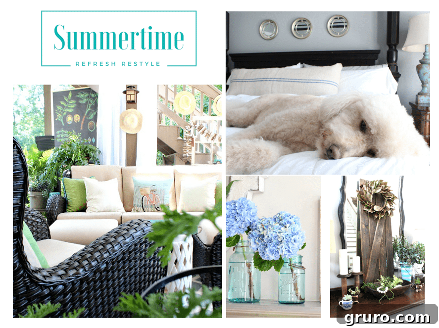 Summer home tour at RefreshRestyle.com, showing a bright, airy entryway