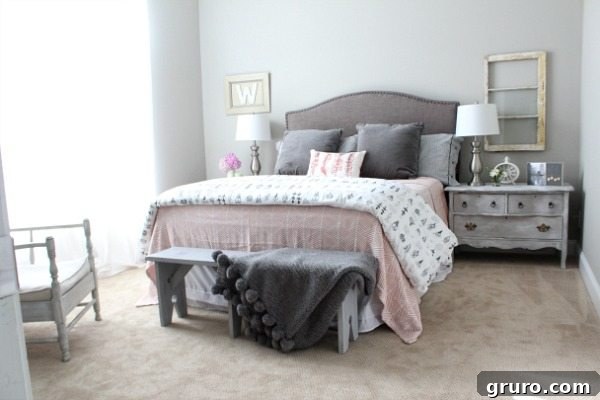 Relaxing - Guest room with corals and gray at refreshrestyle.com