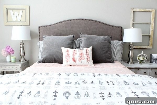 Soothing - Guest room with corals and gray at refreshrestyle.com