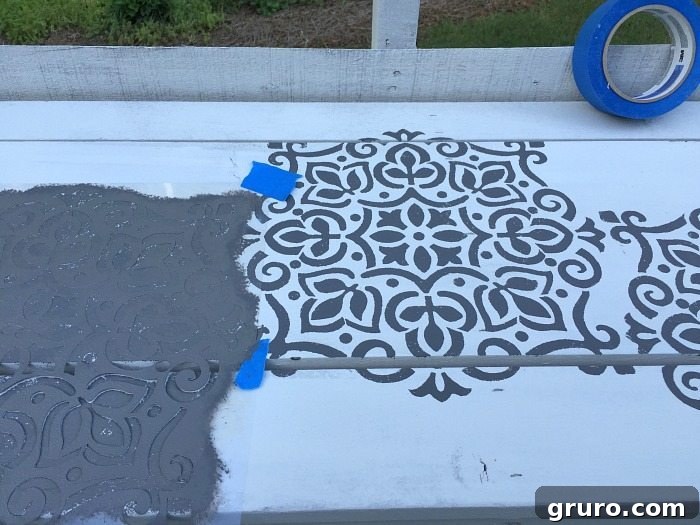 Rustic Farmhouse Pallet Potting Table 6 How to stencil the top - Made from a pallet - outdoor potting table serves as buffet or drink service area