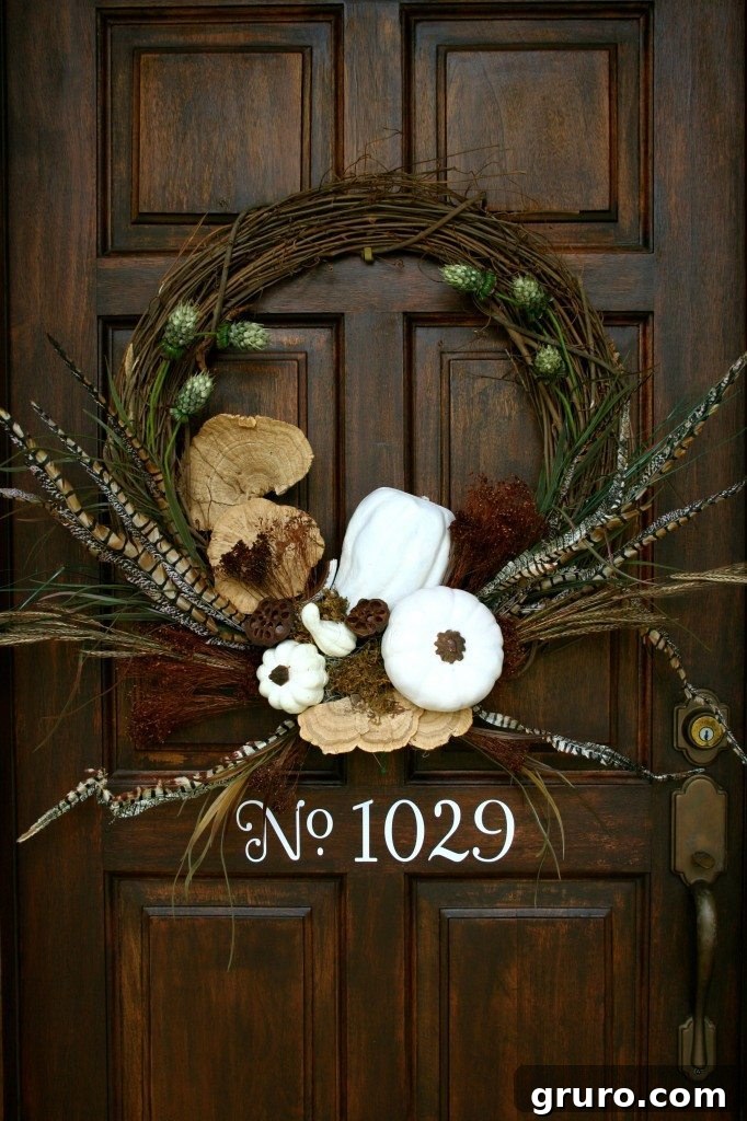 How to make a White pumpkins wreath for elegant fall door decor