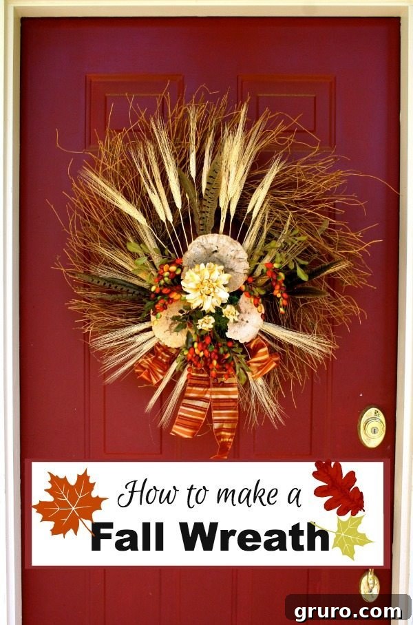 Fall Wreath with feathers and wheat, perfect for DIY Fall Door Decorations
