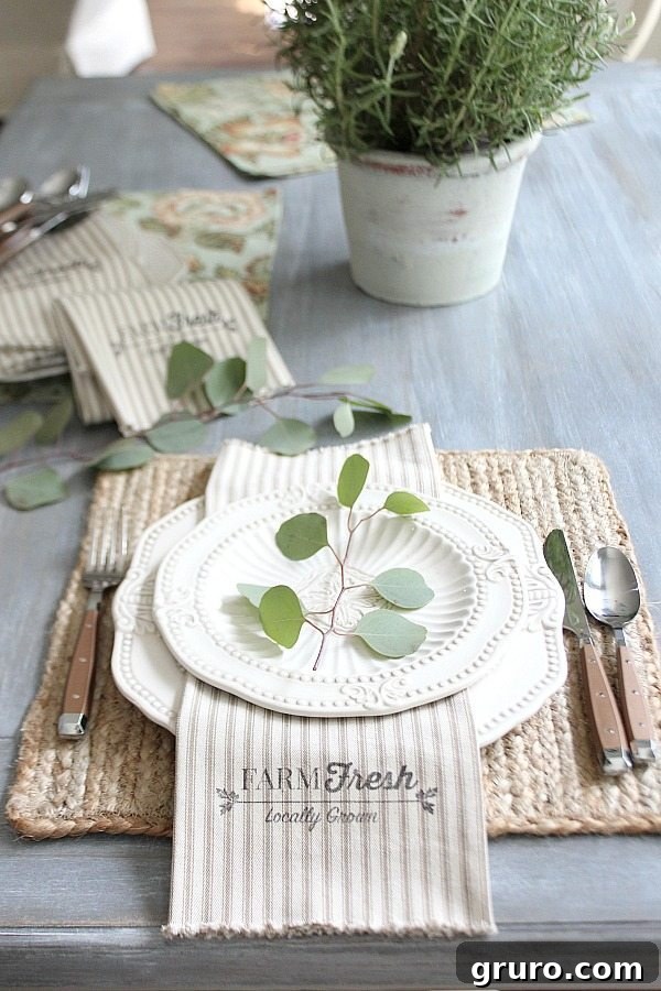Homemade farmhouse napkins add a personal touch to your home decor. Styling ideas for your newly made farmhouse napkins, perfect for any rustic table setting.