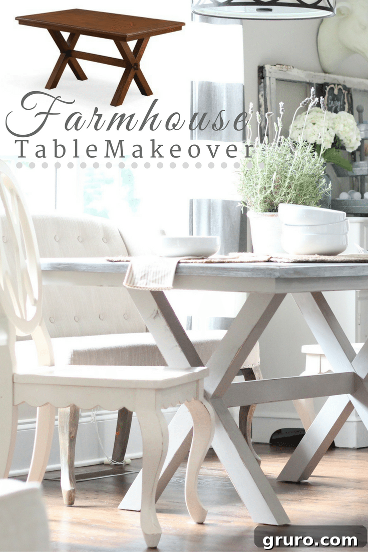 Painted Farmhouse Table in shades of gray - Take a new Better Homes and Gardens at Walmart X-based table from brown to driftwood gray - DIY steps included Farmhouse table makeover featuring a Better Homes and Gardens table transformed into a driftwood gray finish