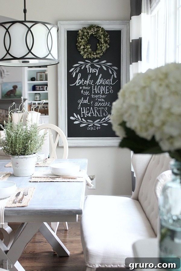 Farmhouse dining space with painted x-base table from Better Homes and Gardens at Walmart line of furniture Farmhouse dining space with a painted x-base table from Better Homes and Gardens at Walmart line of furniture
