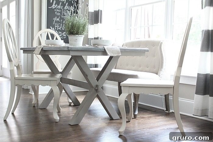 Love the base of this farmhouse table perfect in gray tones Love the x-base of this farmhouse table, perfect in gray tones after the makeover