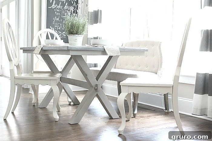DIY furniture makeover from brown to fabulous gray - Light and Bright - Love the base of this farmhouse table perfect in gray tones Light and Bright - The base of this farmhouse table is perfect in gray tones