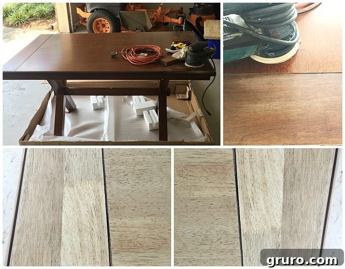 Rustic Charm X-Base Dining Table 5 How to create a farm table from a Better Homes and Gardens Maddox Crossing table available at Walmart, showing assembly and finishing steps