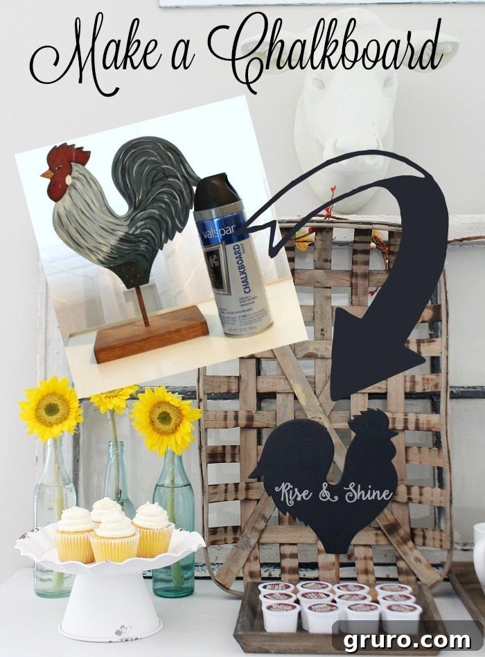 DIY chalkboard created from a thrifted chicken with spray chalkboard paint