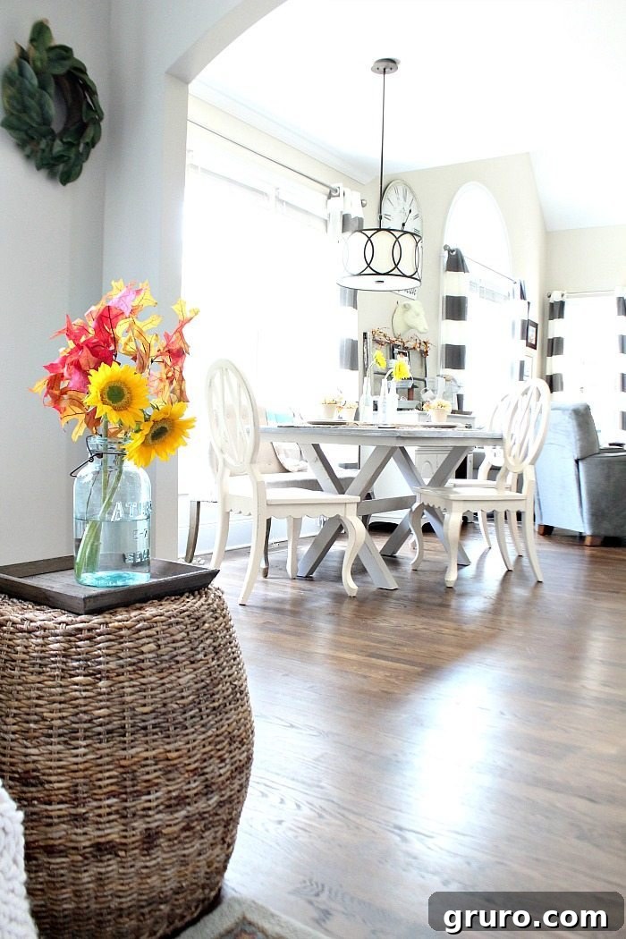 Cozy Fall Decor on a Budget 13 simple-fall-decor-neutrals-with-sunflowers-and-white-pumpkins-at-refresh-restyle