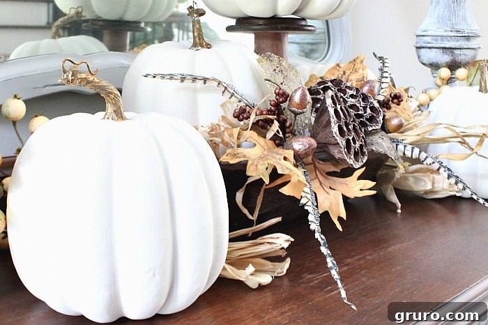 Cozy Fall Decor on a Budget 5 Faux white pumpkin idea for fall