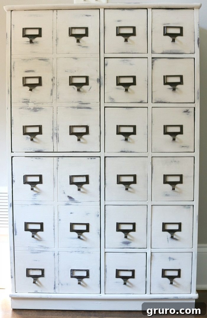 Painted Apothecary Cabinet Hand Distressed with Water and Sponge: Wet Distressing Technique