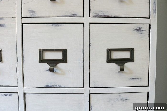 Drawers and Library Label Pulls on the Apothecary Makeover