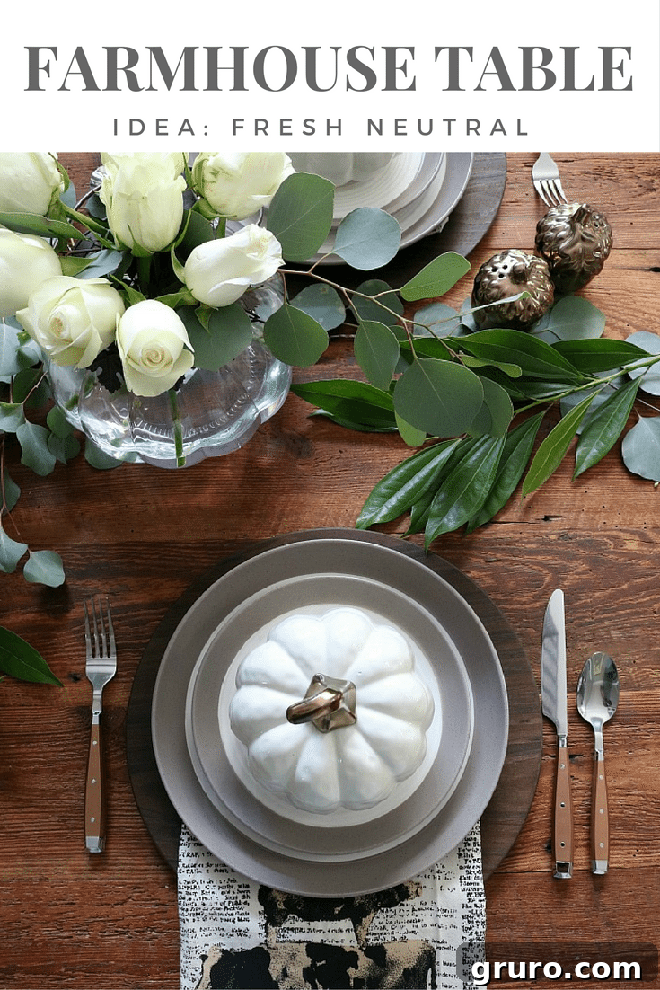 Farmhouse Autumn Gathering Table 2 Rustic farmhouse fall dining table styled with neutral decor, white pumpkins, and Better Homes & Gardens products from Walmart