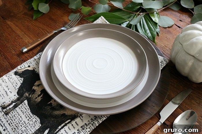 Farmhouse Autumn Gathering Table 3 Neutral stoneware dinnerware perfect for every meal, easily dressed up or down for casual gatherings