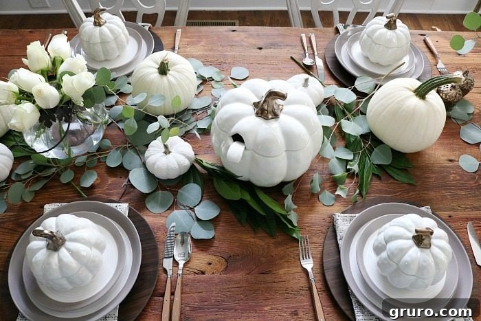 Farmhouse Autumn Gathering Table 4 Elegant pumpkin-shaped soup tureen, a perfect fall accent for your dining table