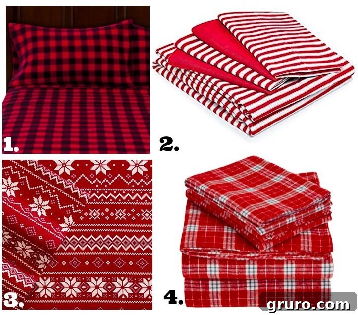 Festive flannel plaid sheets for a warm winter bedroom