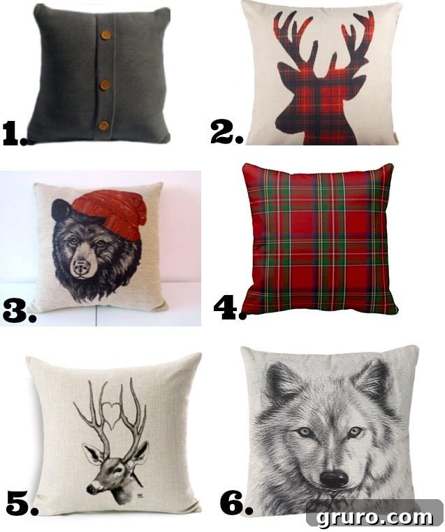 Plaid and rustic themed throw pillows and pillow covers for bedroom decor