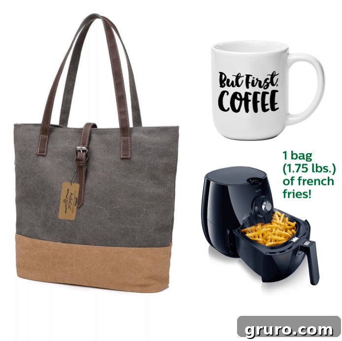 Practical and Fun Gifts: Canvas Tote, Coffee Mug, Air Fryer