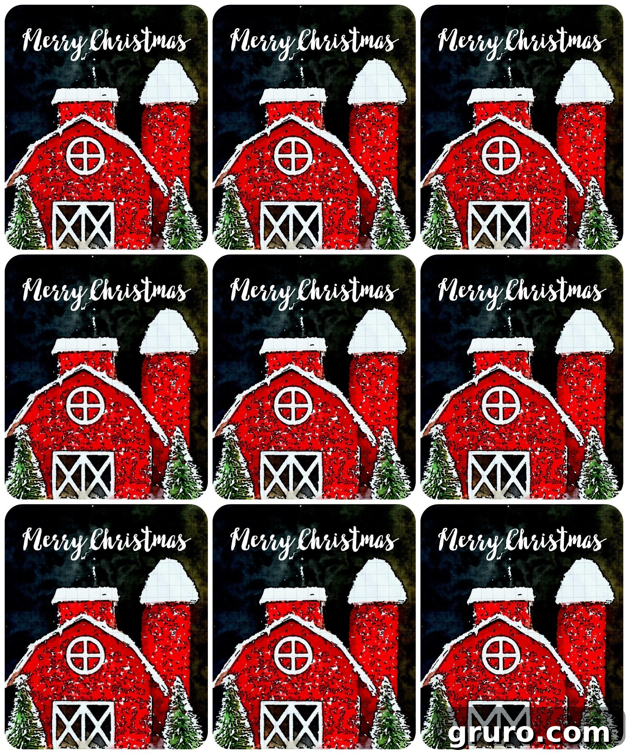 Rustic Red Barn Merry Christmas Gift Tags