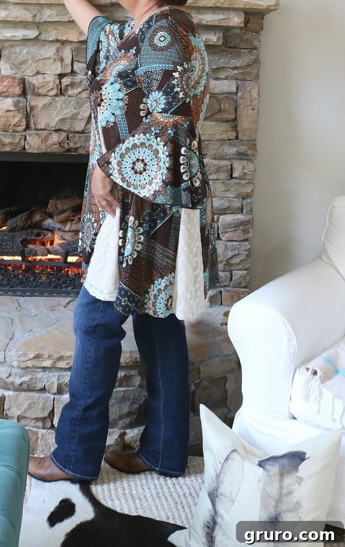 Boho Tunic Fresh Saturday Style 2 Long enough to wear as a standalone dress or beautifully paired with leggings, perfectly styled with rugged cowboy boots - the ultimate Boho Tunic for comfort and seasonal style
