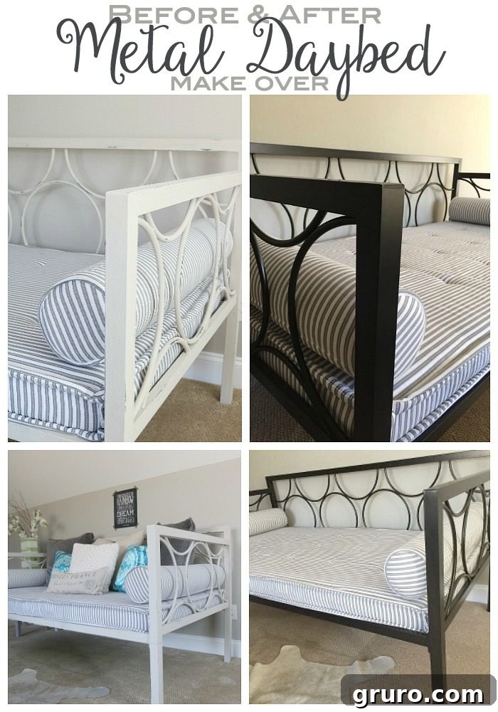 Transformed Metal Daybed with Chalk Paint - From Modern to Shabby Chic
