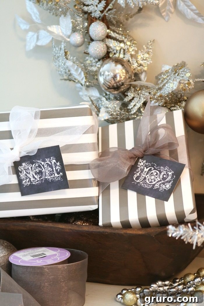 Absolutely loving the elegant neutral wrapping paper from Paper Mart for a sophisticated holiday look.