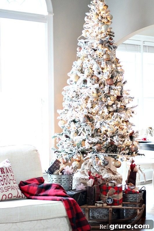Enchanting Christmas Tree Displays 3 Christmas Flocked Tree with golds and silvers