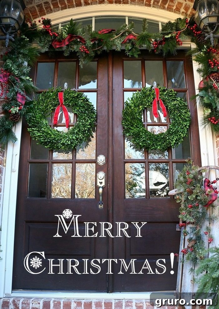 Sparkling Holiday Inspiration 2 merry-christmas-preserved-boxwood-wreaths-look-so-beautiful-on-the-double-doors