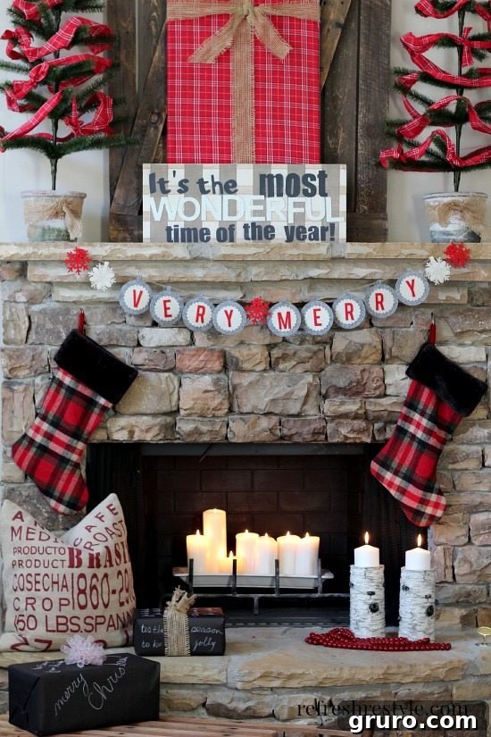 Sparkling Holiday Inspiration 15 Christmas Mantel Red Plaid