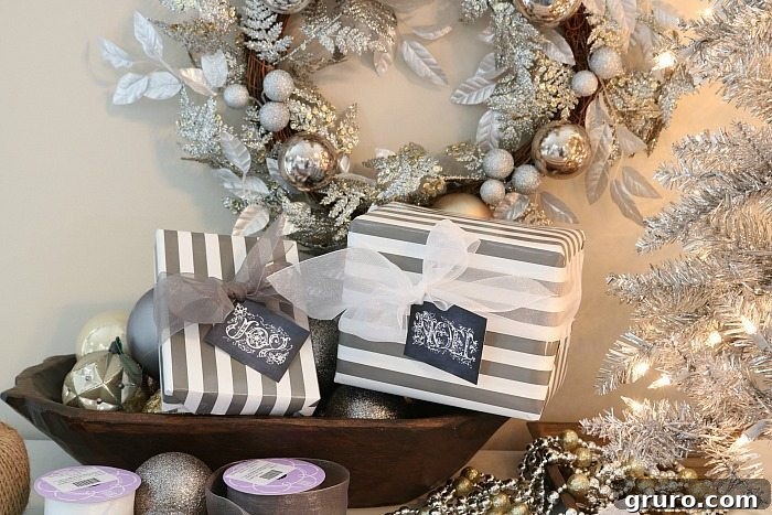 Sparkling Holiday Inspiration 10 silver-and-gold-and-gray-gift-wrapping-with-free-chalkboard-gift-tags