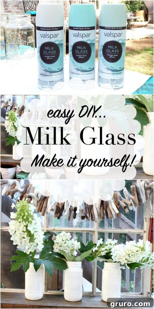 10 Timeless Farmhouse Decor Ideas 12 Make your own Milk Glass - use free mason jars and Valspar Milk Glass Paint details at RefreshRestyle.com for vintage farmhouse style