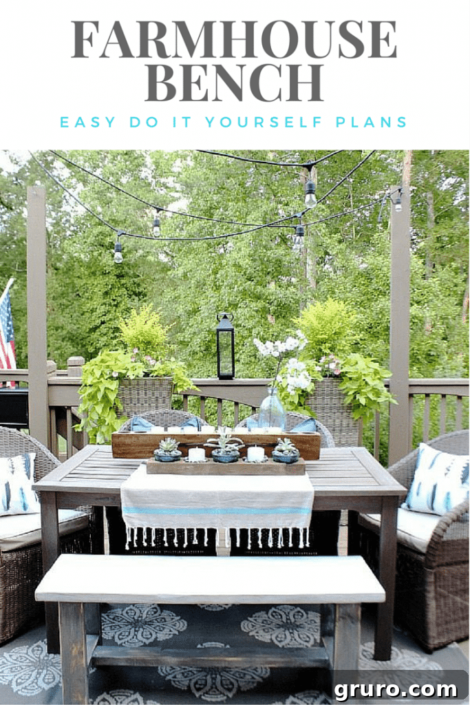 10 Timeless Farmhouse Decor Ideas 10 Farmhouse Bench - easy DIY plans to make one yourself, adding rustic seating