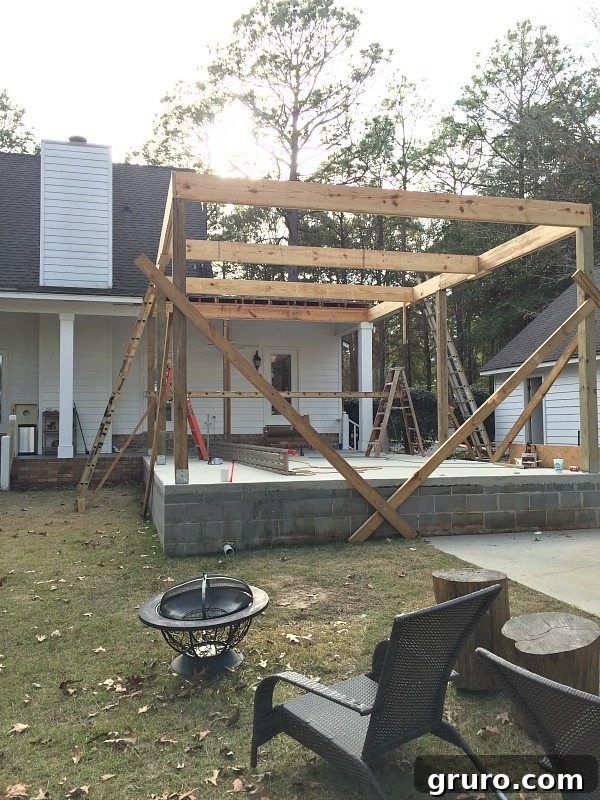 Cotton State Farmhouse 24 Back porch construction progress on the Alabama Farmhouse
