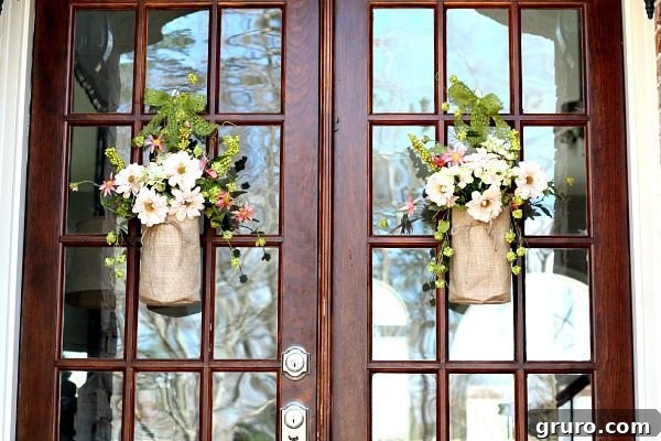 Creative Ways to Decorate with Burlap 3 Double doors with pretty burlap bags filled with flowers