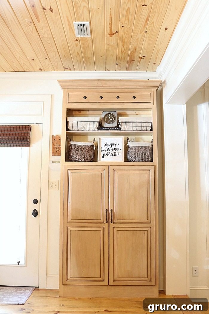Smart Mudroom Storage 2 Transform an old TV cabinet into a stylish mudroom storage solution by adding shelves and hooks with the Kreg shelf pin jig