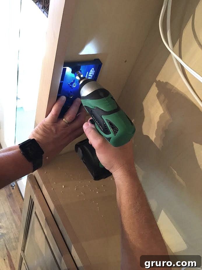 Smart Mudroom Storage 8 Precisely placing the wood jig and drilling perfect shelf peg holes with the Kreg jig