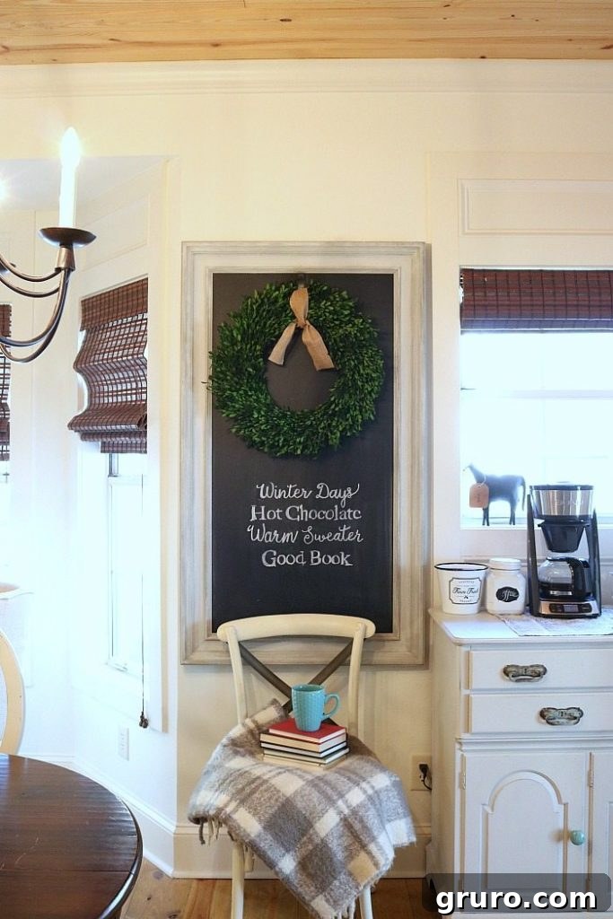 Frosty Chalkboard Inspiration 2 Easy DIY Winter Chalkboard Decor Idea with Quote and Wreath