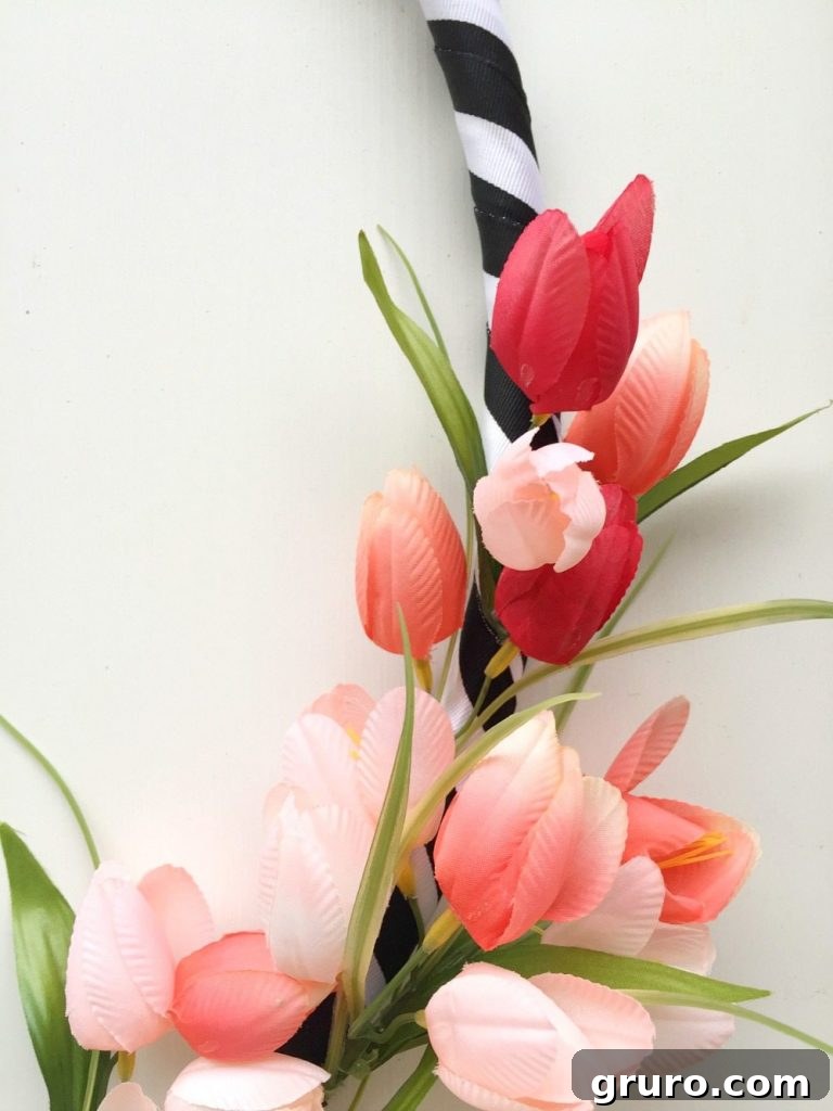 Vibrant Hula Hoop Spring Wreath 7 Tulips make the perfect spring wreath